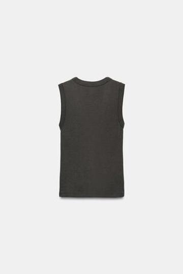 ZARA ХЛОПКОВАЯ ФУТБОЛКА С V-ОБРАЗНЫМ ВЫРЕЗОМ, АНТРАЦИТОВО-СЕРЫЙ