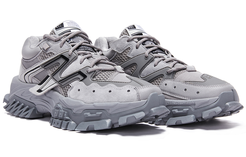 STARTER Mesh, Leather Slip Resistant Abrasion Resistant Low top Chunky Sneakers Men"s Gray