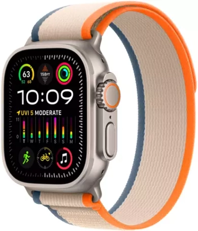 Apple Watch Ultra 2, 49 мм, корпус из титана, ремешок Trail цвета «оранжевый/бежевый»