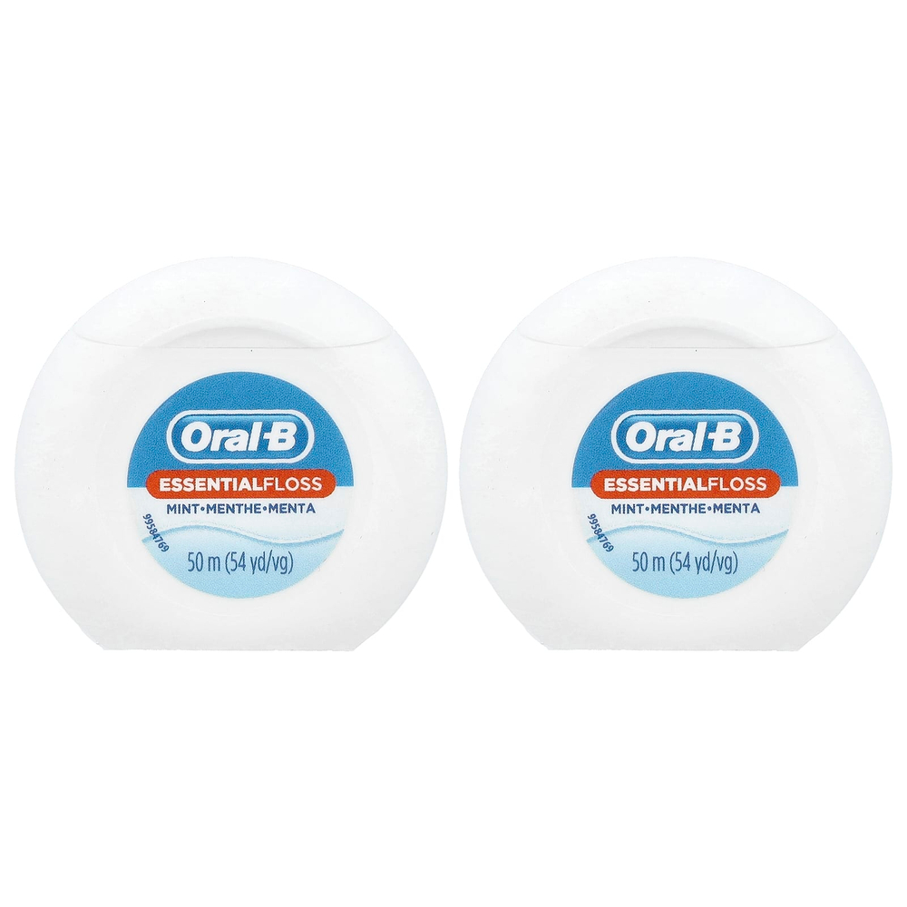 Oral-B, EssentialFloss ™, недорогая упаковка, мята, 2 шт., 50 м (54 ярда)