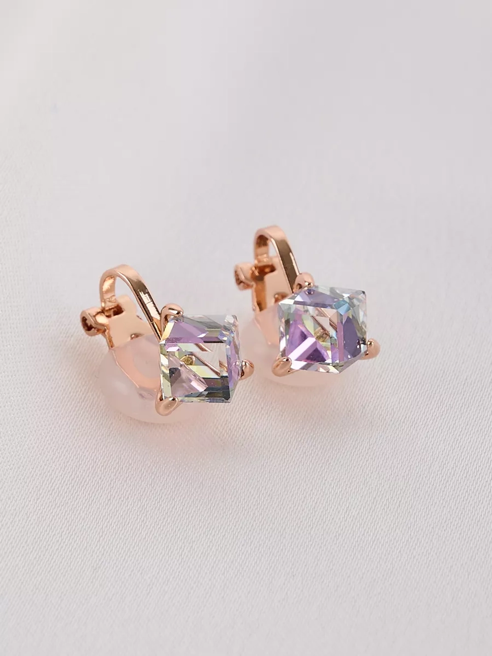 Клипсы Миражи с сиреневыми кристаллами Swarovski