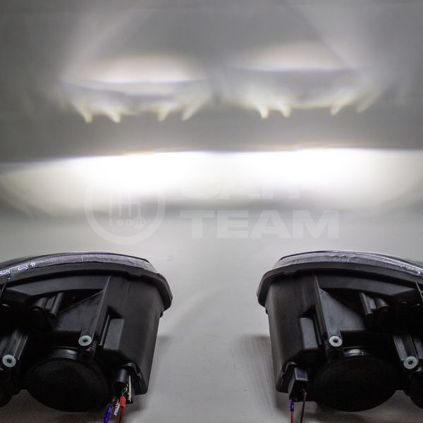 Фары Лада Приора передние в стиле Mercedes AMG с 4-мя Bi LED модулями и плавающими поворотниками, черная маска (Китай)
