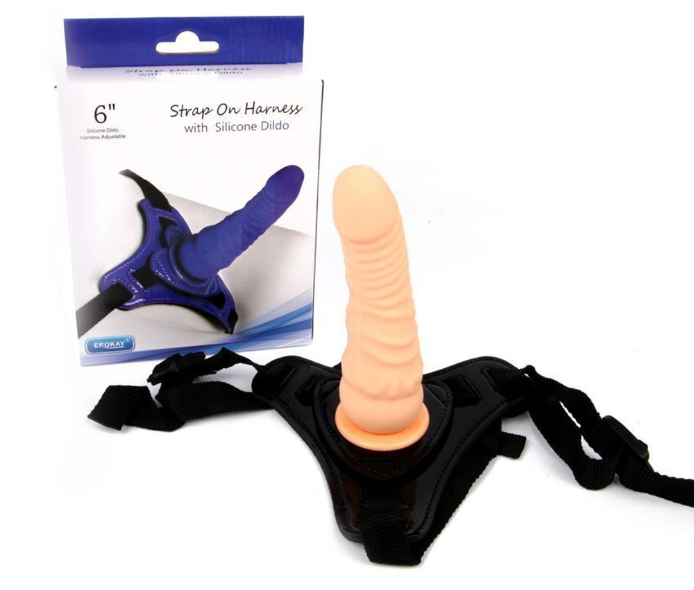 Телесный поясной страпон Strap On Harness with Silicon Dildo - 14 см