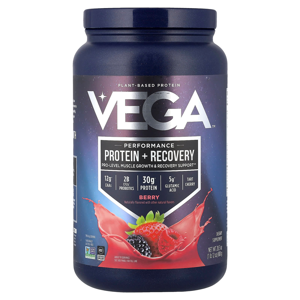 Vega, растительный протеин, протеин для результативности и восстановления, ягодный вкус, 801 г (1 фунт 12 унций)