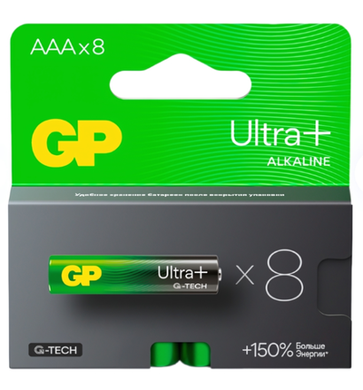 Элемент питания GP ULTRA PLUS G-tech LR03 AAA BL8 Alkaline 1.5V (комплект 8 шт)