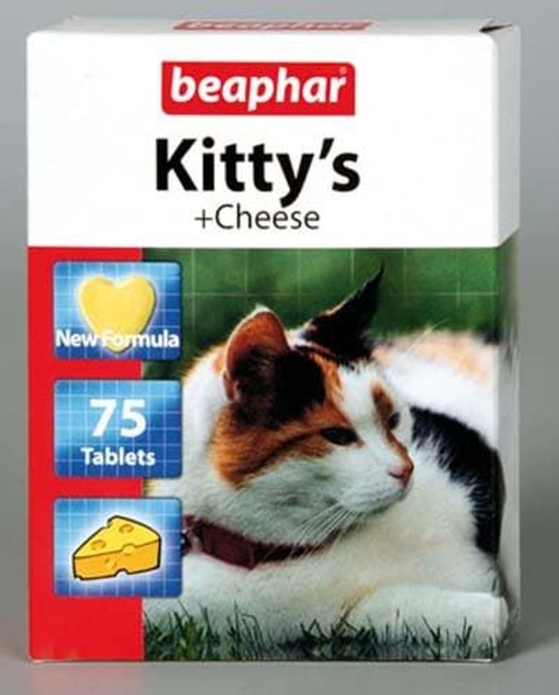 Beaphar `Kitty`s+Cheese` витаминизированное лакомство для кошек с сыром 75 таб. "сердечки"