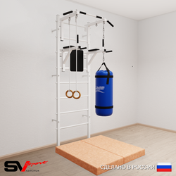 Шведская стенка Sv Sport усиленная 6715 (Турник стандарт/Брусья/Кольца/Цепь/Мешок 15кг/Мат 1м)