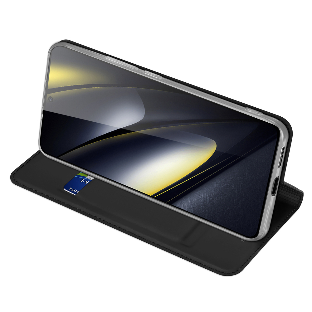 Чехол книжка из PU кожи черного цвета от Dux Ducis для смартфона Xiaomi Redmi Turbo 3 и Poco F6, серия Skin Pro Series Case