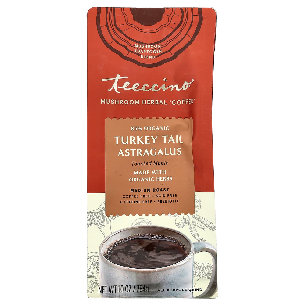 Teeccino, травяной кофе с грибами, трутовик разноцветный и астрагал, обжаренный клен, средняя обжарка, без кофеина, 284 г (10 унций)