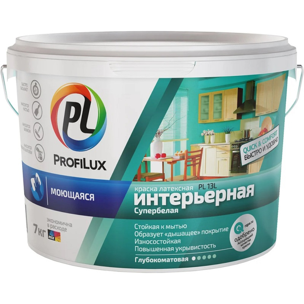 Краска латексная моющаяся Profilux ВД PL 13L Супербелая 7 кг