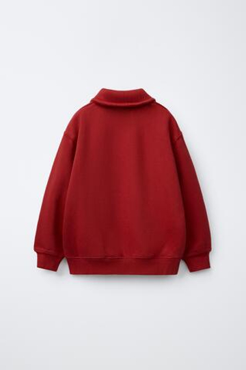 ZARA ТОЛСТОВКА С ВОРОТНИКОМ ПОЛО И КАРМАНОМ, НАСЫЩЕННЫЙ КРАСНЫЙ