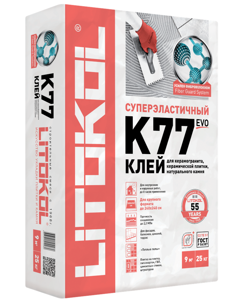 Клей SUPERFLEX K77 Цвет: Серый  25 кг, класс С2 TE S1, Litokol