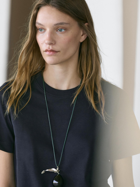 Massimo Dutti Футболка интерлок, короткие рукава, темно-синий