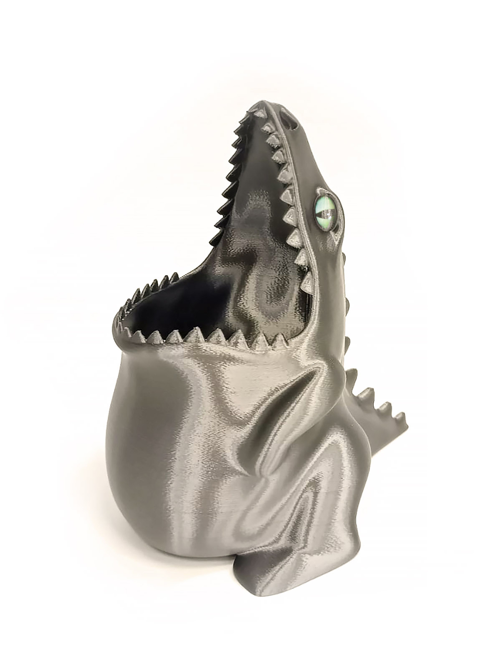 Подставка для карандашей голодный Динозаврик, серебристый, 3D печать