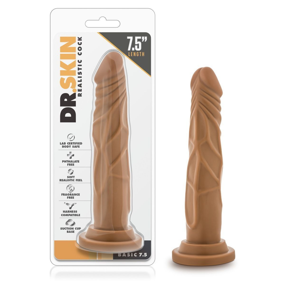 Кофейный фаллоимитатор без мошонки Dr. Skin Realistic Cock Basic 7.5 - 19 см. (Цвет: кофейный)