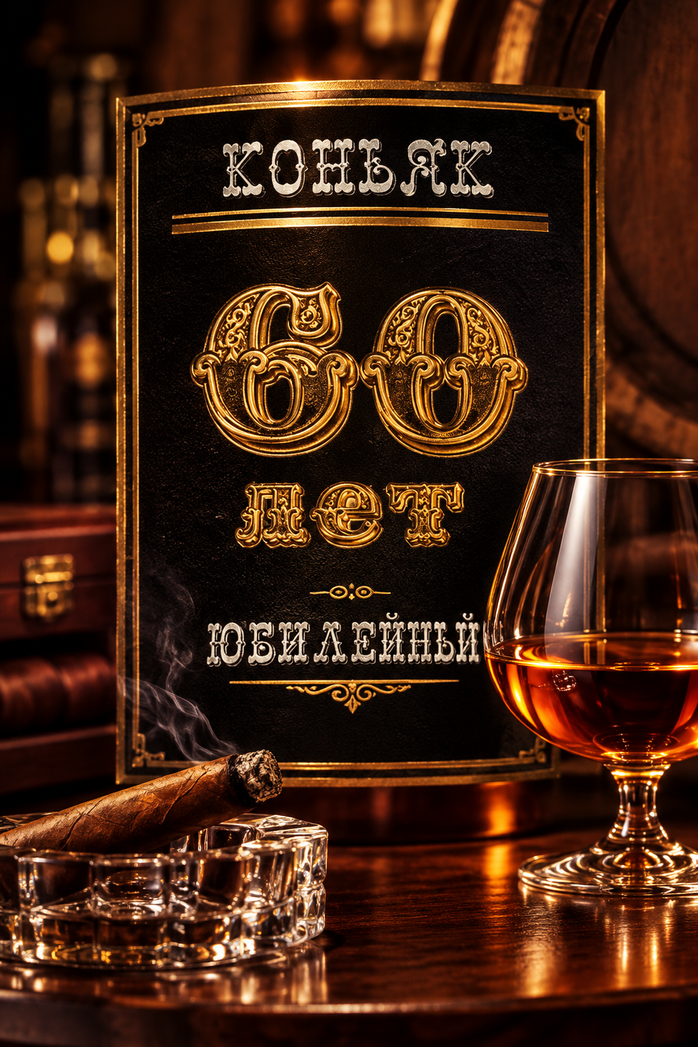 Наклейка на бутылку Коньяк юбилейный 60 лет