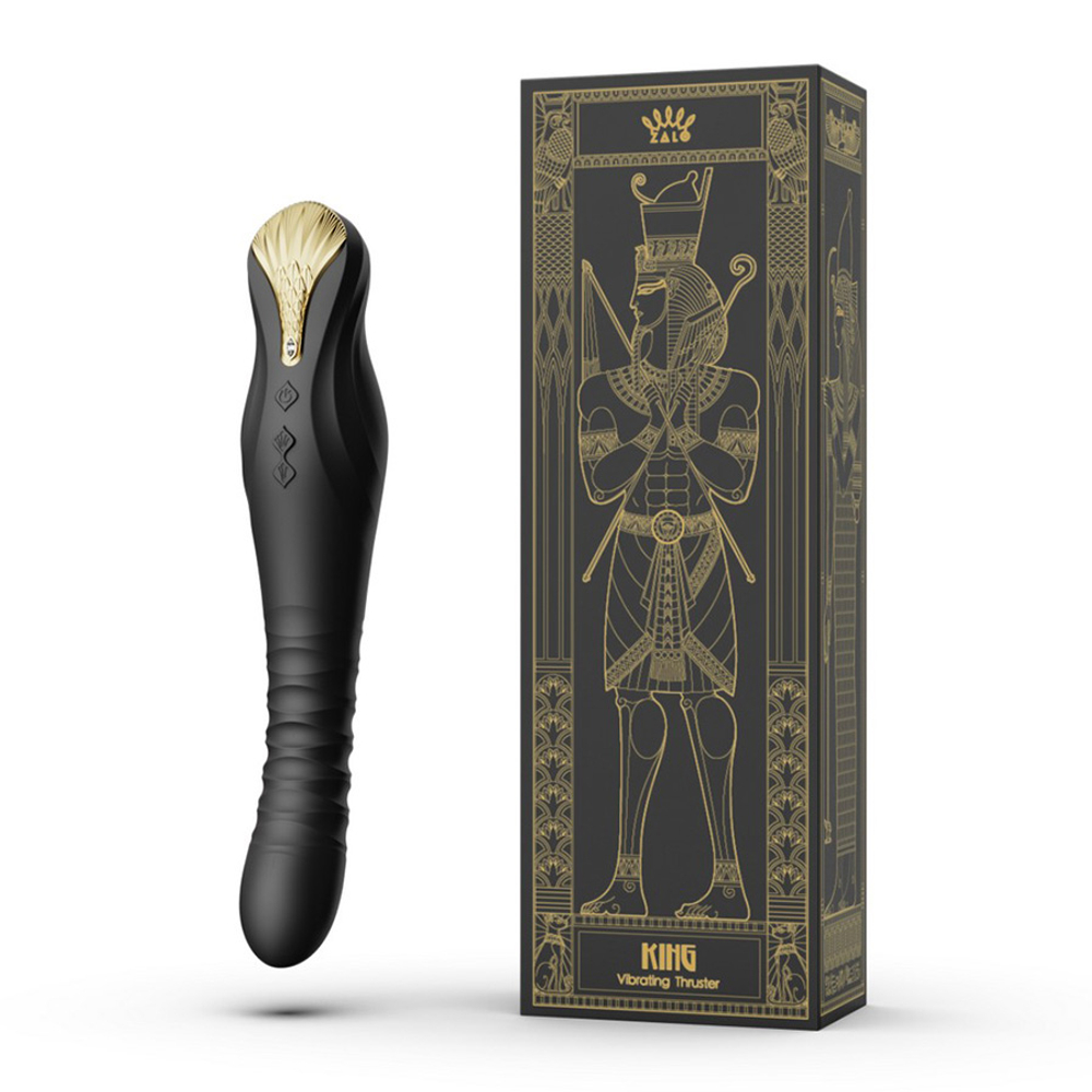 Чёрный вибратор 30,2см с поступательными движениями Zalo King Vibrating Thruster Obsidian Black