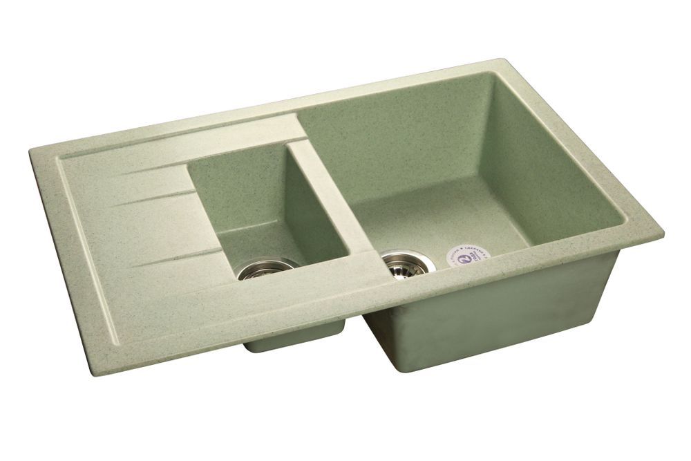 GRANFEST Мойка мрамор QUADRO GF-Q--775KL 1.5-чаш+крыло 775*500мм   салатовый арт.GF-