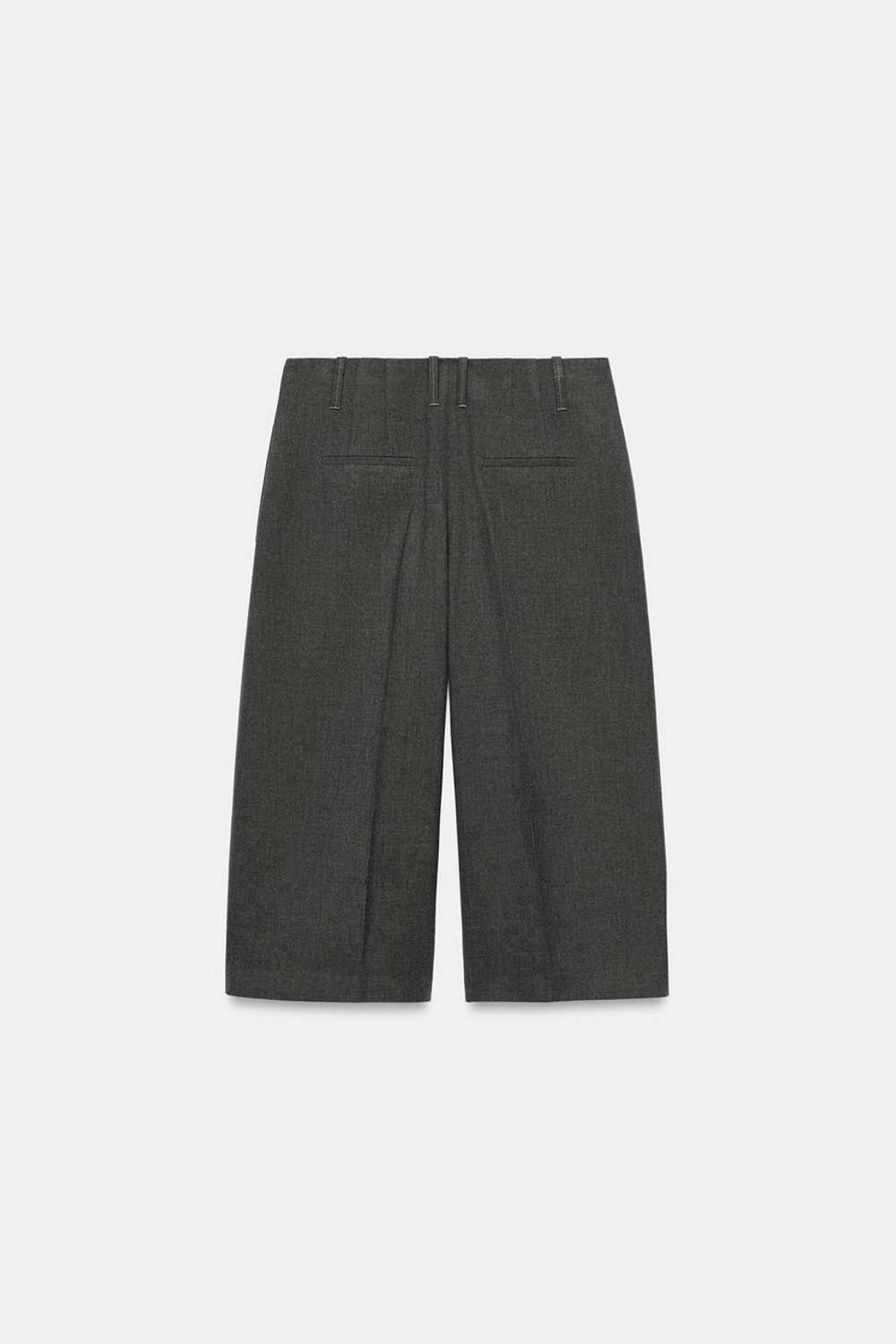ZARA ПРЯМЫЕ ШОРТЫ С ЗАЩИПАМИ — ZW COLLECTION, СЕРЫЙ МЕЛАНЖ