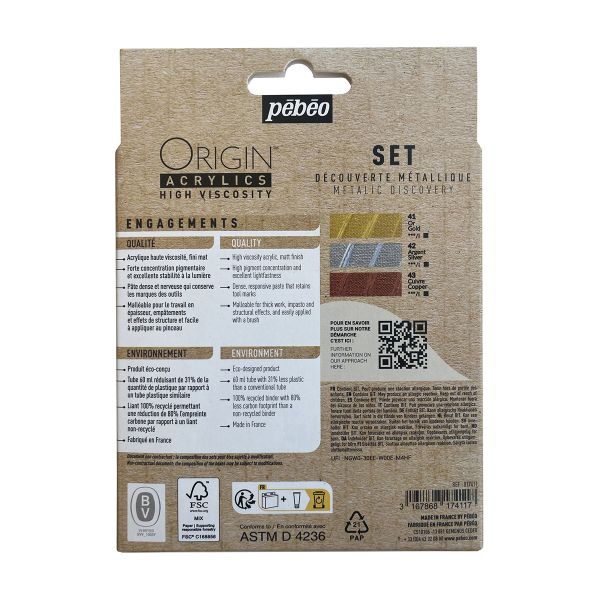 Краска акриловая Metalic Discovery Set матовая 3 цв. по 60 мл, Pebeo, 817411