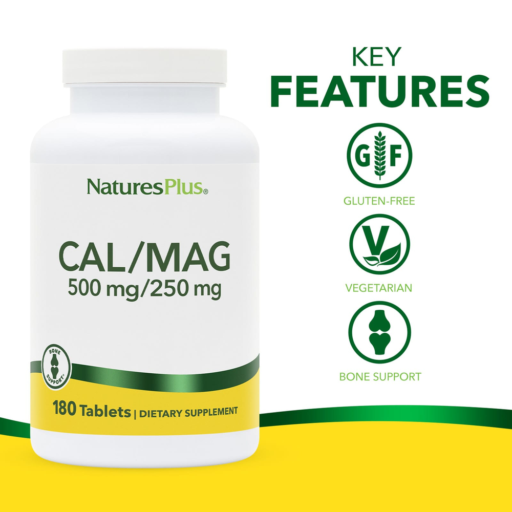 NaturesPlus, Кальций и магний, 500/250 мг, 180 таблеток