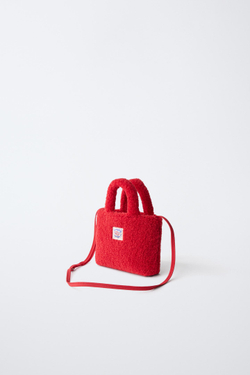 ZARA СУМКА ИЗ ИСКУССТВЕННОЙ ОВЧИНЫ, КРАСНЫЙ
