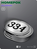 Номерок на дверь квартиры 334, для кабинета, офиса, шильдик 9 х 7 см, брашированная сталь, Айдентика Технолоджи
