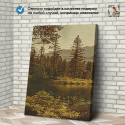 Картина на стену, интерьерная "Лес у реки", 150 см х 70 см