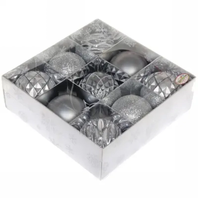 Набор шаров «Diamond shine» 8 см (9 предметов), графит/серебро