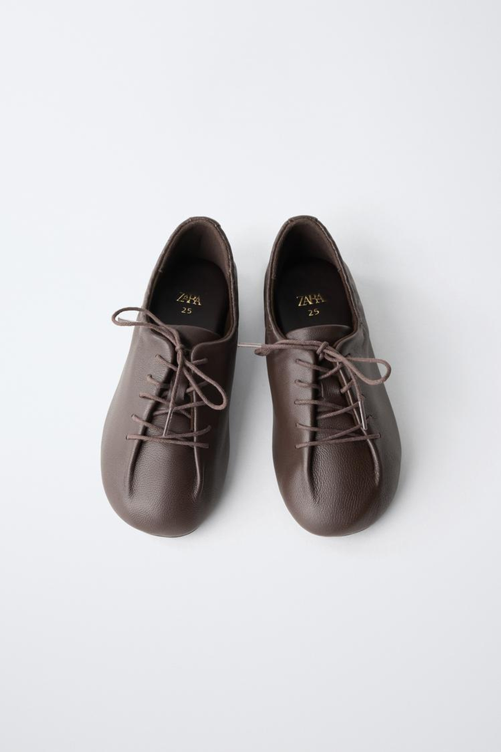 ZARA КОЖАНЫЕ ТУФЛИ-ДЕРБИ, КОРИЧНЕВЫЙ