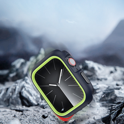 Чехол-бампер для часов Apple Watch 45 мм для моделей 7, 8 и 9 серии, темно-синий с зелеными вставками (Midnight/Green) от Dux Ducis, серия Bamo Series Case