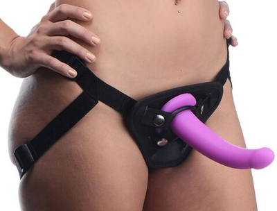 Лиловый поясной страпон Navigator Silicone G-Spot Dildo with Harness - 17,8 см. (Цвет: лиловый)