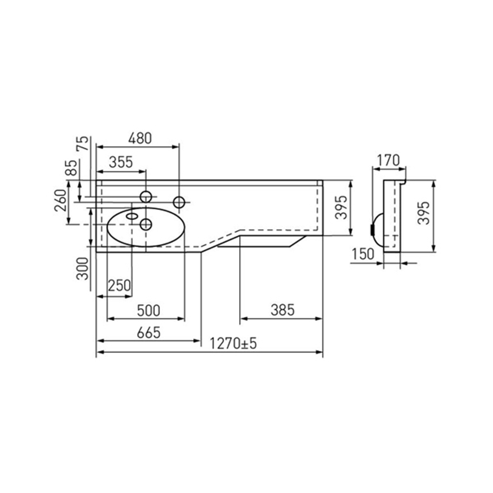 Раковина AQUATON Отель 3/120 правая белая с навесами 1A70103NOT01R