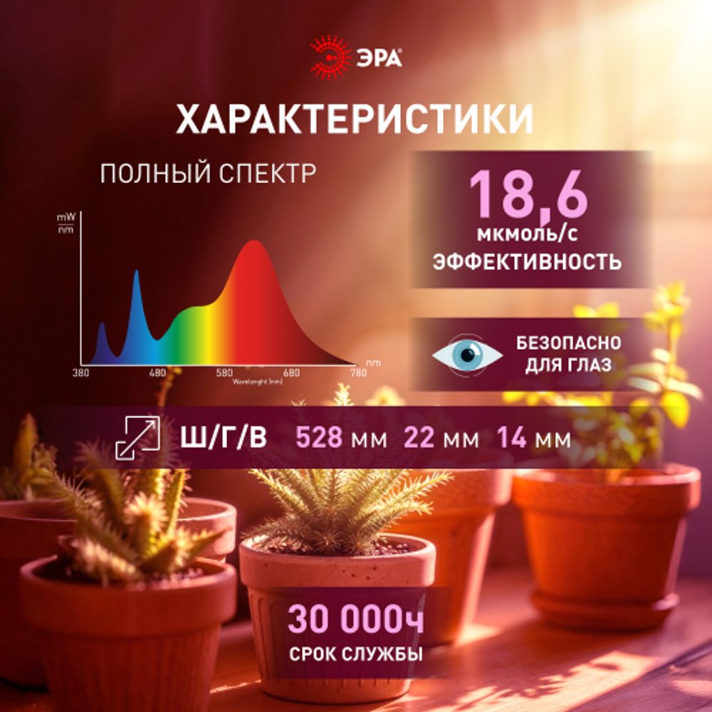 Светильник для растений, фитолампа светодиодная линейная ЭРА FITO-10W-Т5-Ra90-Slim полного спектра 10 Вт Т5 | Линейные фито светильники