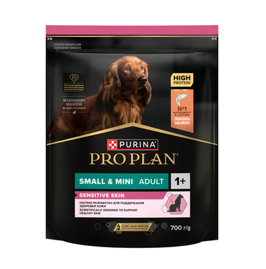 Pro Plan Small & Mini Adult Sensitive Skin для взрослых собак мелких и карликовых пород с чувствительной кожей, с высоким содержанием лосося 700 г
