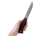 Нож Норт Эксперт, N690, микарта красно-черная насечка, гарда мельхиор, 349.5354