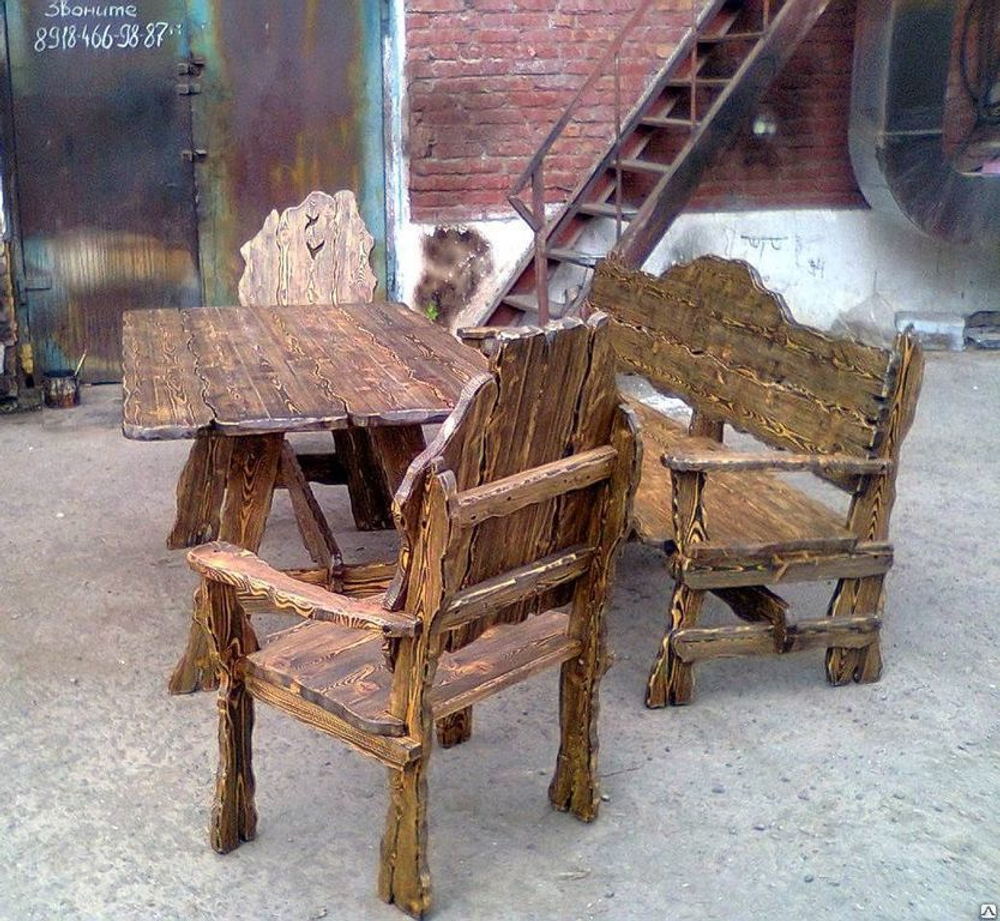Большой комплект садовой мебели из массива (5 предметов)