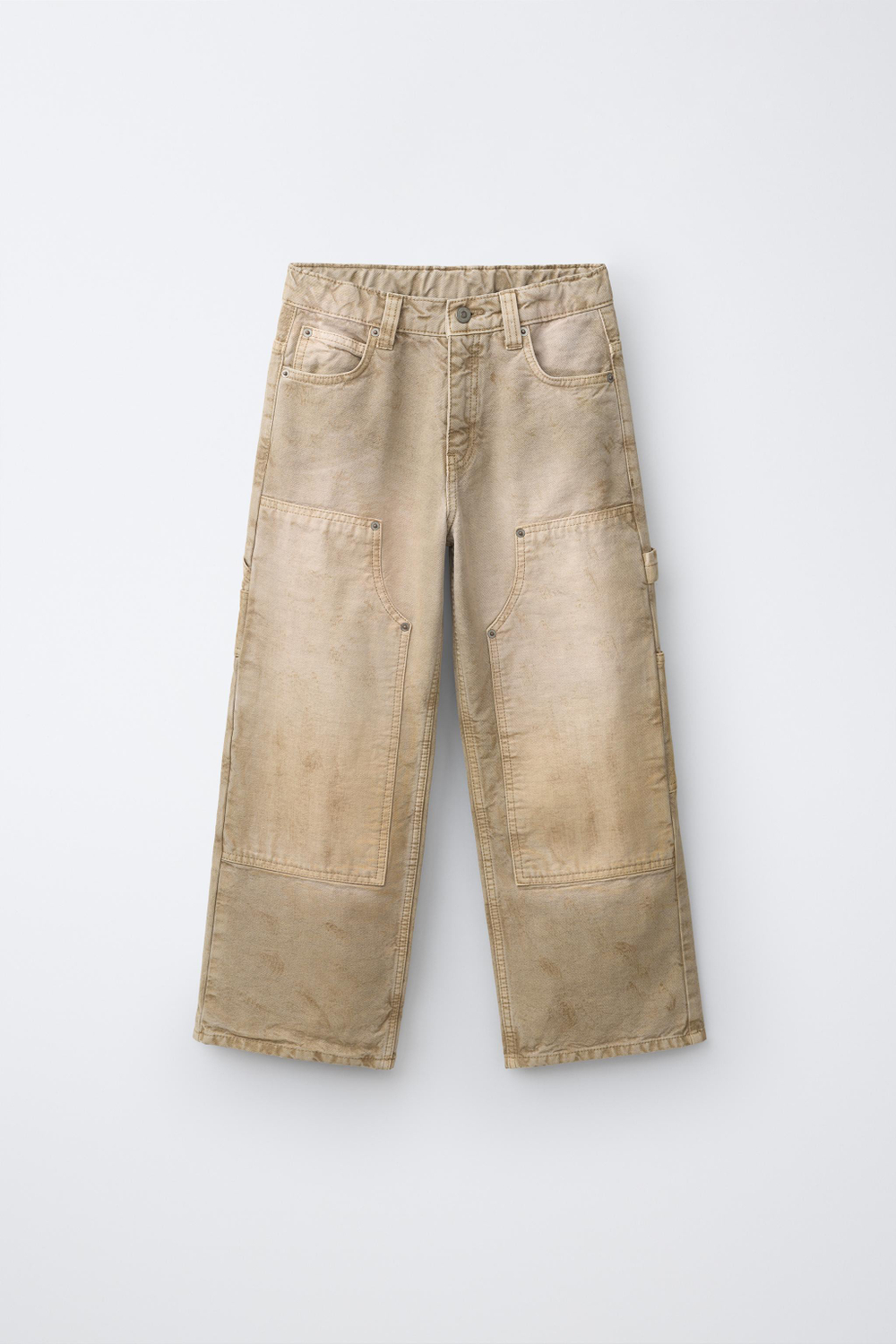 ZARA ХОЛЩОВЫЕ БРЮКИ WIDE LEG, ЭКРЮ