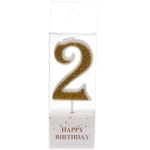 Свеча для торта Цифра Иллюзия «2» 9.5 см, золото