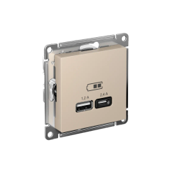 ATLASDESIGN USB РОЗЕТКА А+С, 5В/2,4А, 2х5В/1,2А, механизм, ПЕСОЧНЫЙ