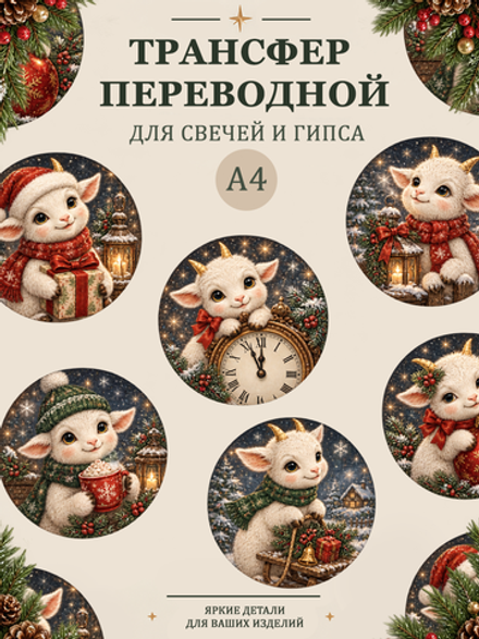 Трансфер, декали для свечей и гипса "Год козы" 010 (А4) для декупажа