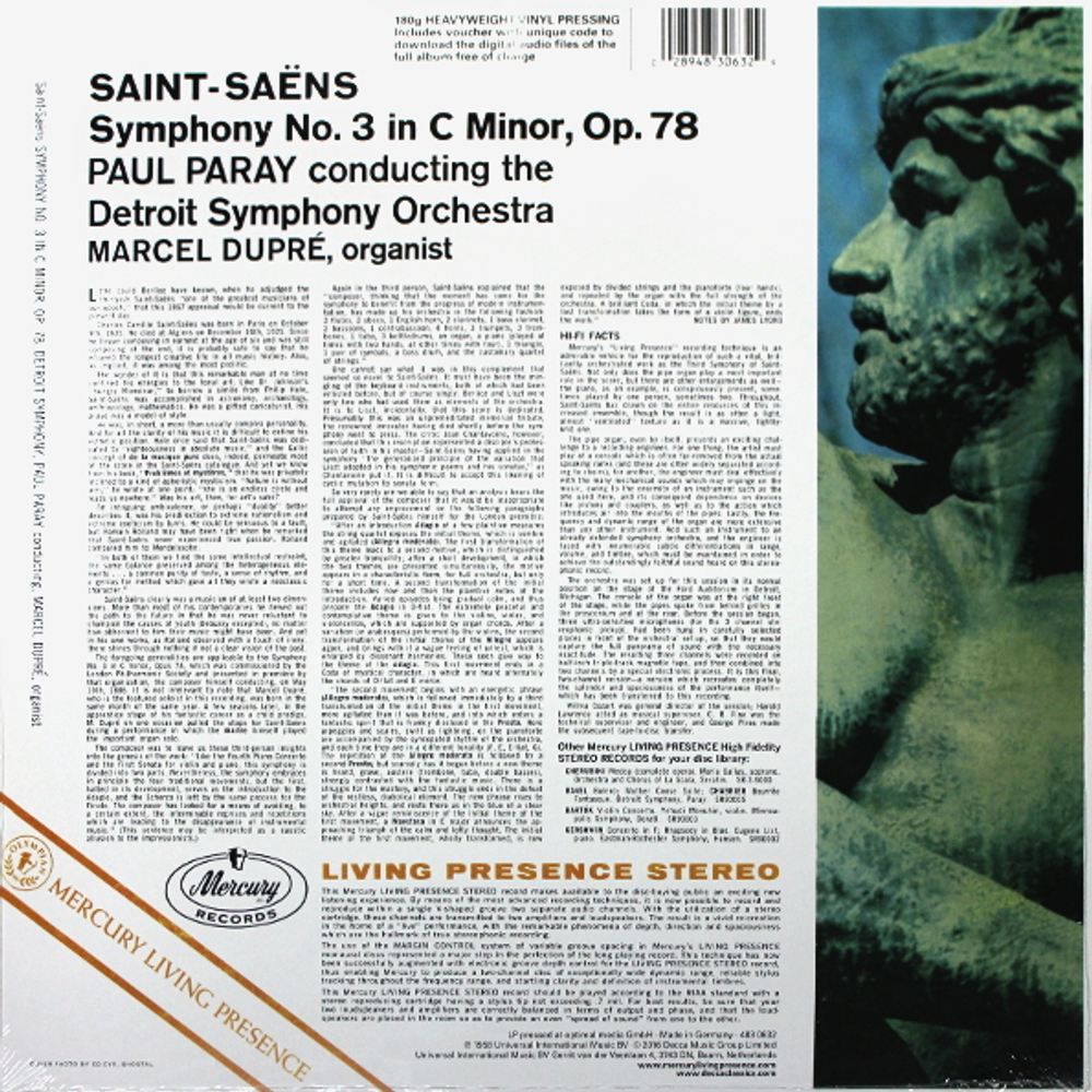 Marcel Dupre, Paul Paray, Detroit Symphony Orchestra / Saint-Saens: Symphony No. 3 (LP)