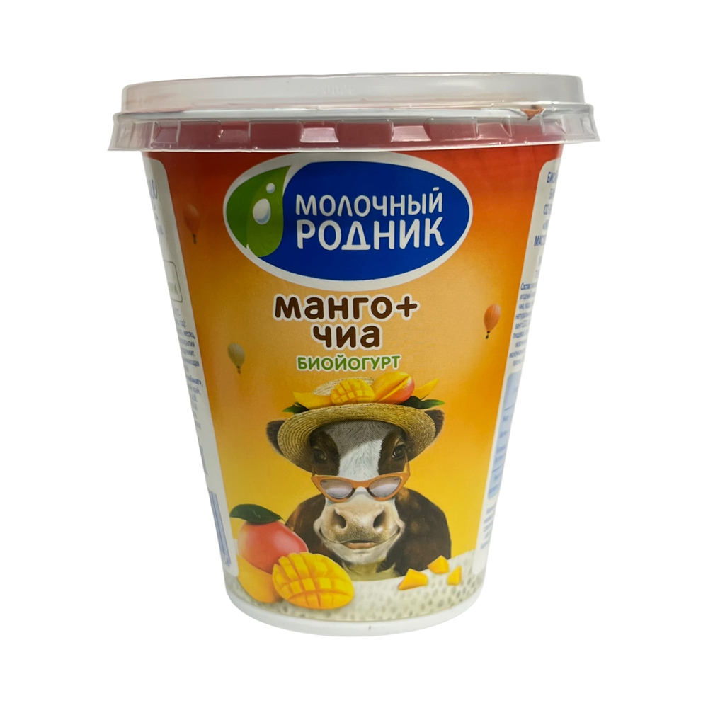 Биойогурт обощаг . "Молочный родник" с фруктово-ягодным наполнителем Манго-Чиа 300гр