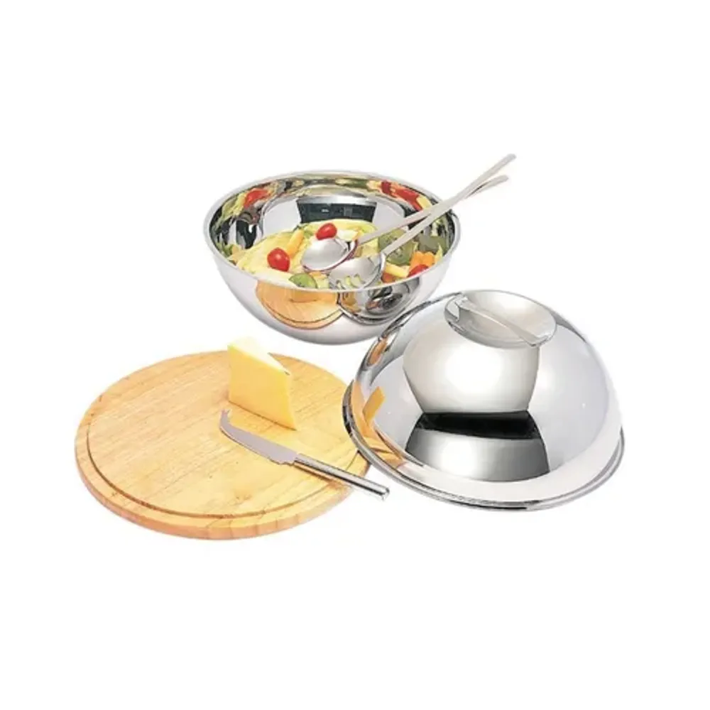 Блюдо для подачи d 30 см дерево с нерж. крышкой салатником h14 см P.L. Proff Cuisine