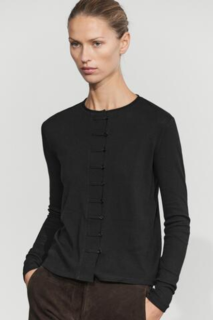 Massimo Dutti Футболка из смесового хлопка с пуговицами, черный