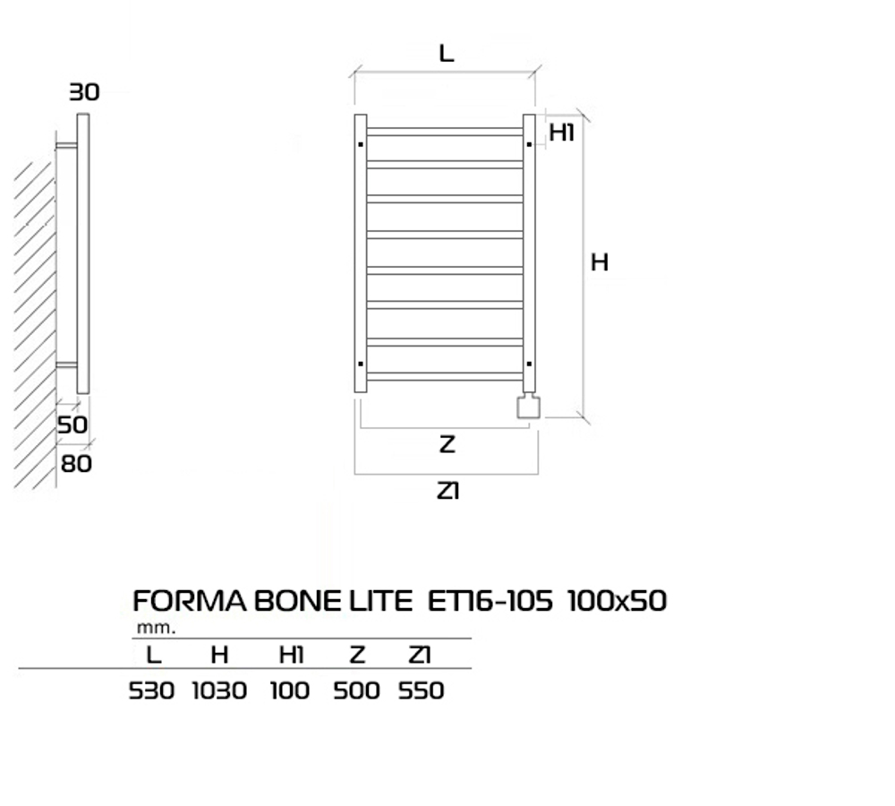 FORMA Bone LITE Электрический полотенцесушитель ET16 120x50 см
