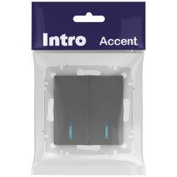 Выключатель Intro Accent 6-105-07 двойной с подсветкой, 10А-250В, IP20, СУ, AL/CU, графит | Intro