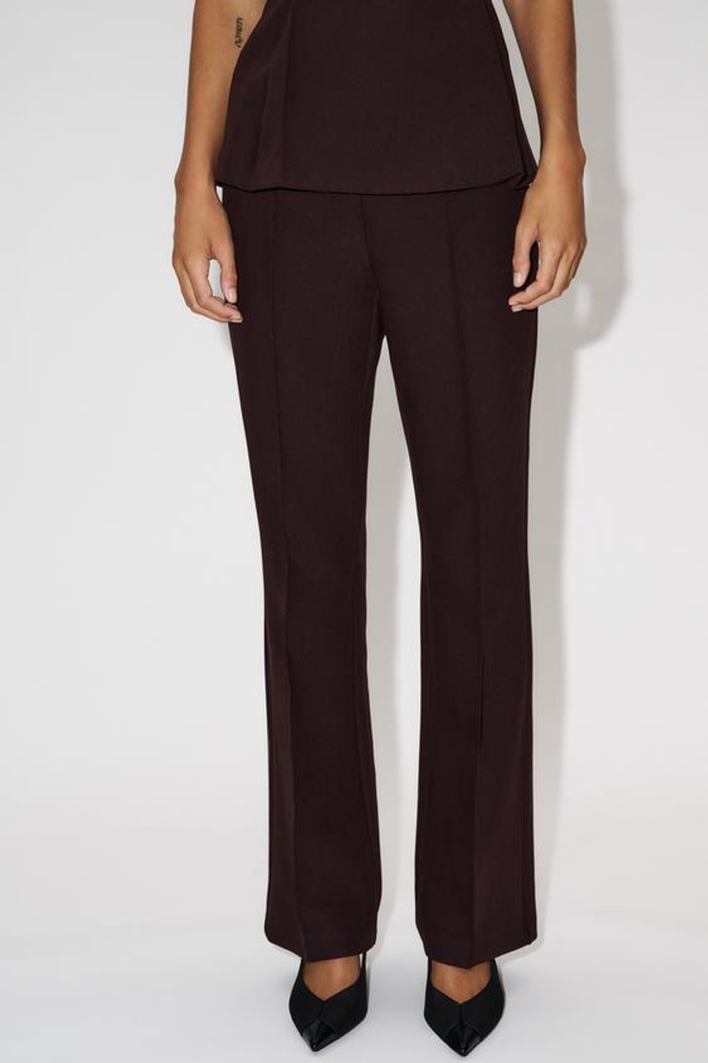 ZARA БРЮКИ FLARED, БУРГУНДИ