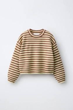 ZARA СВИТЕР В ПОЛОСКУ, КОРИЧНЕВЫЙ