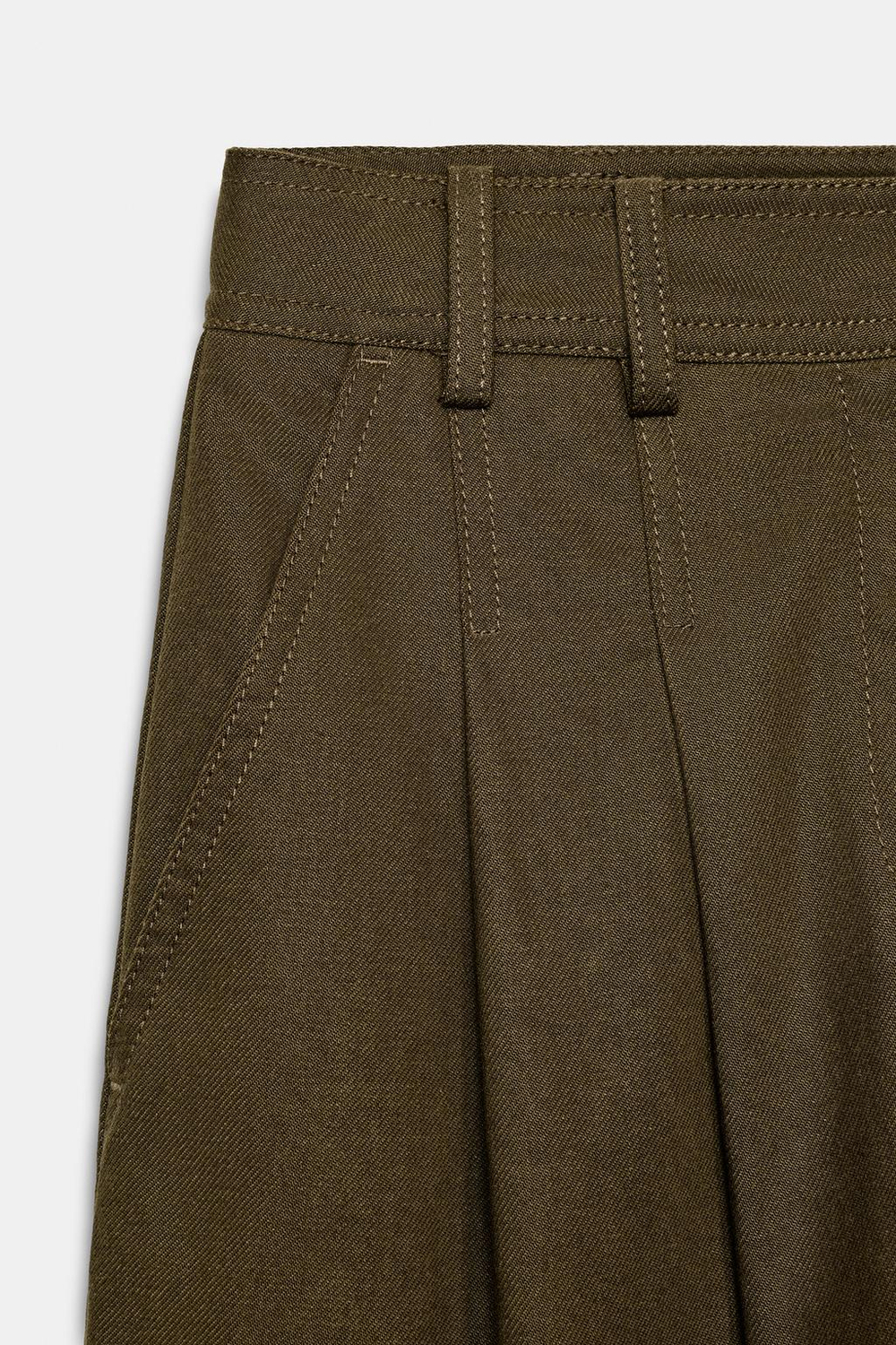 ZARA ШИРОКИЕ БРЮКИ С ЗАЩИПАМИ, ХАКИ